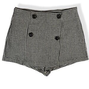 Houndstooth High-Waisted Buttoned Shorts Womens Sz M Black White Tweed Retro